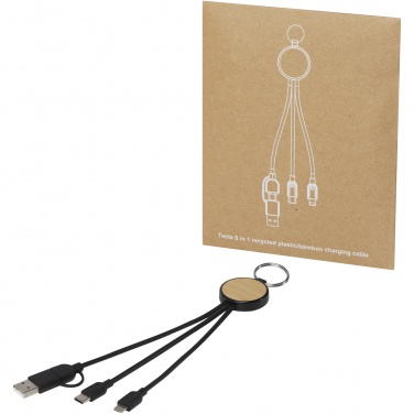 Logo trade promotional merchandise picture of: Tecta 6-in-1 recycled plastic/bamboo charging cable with keyring