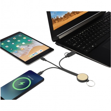 Logo trade promotional items image of: Tecta 6-in-1 recycled plastic/bamboo charging cable with keyring