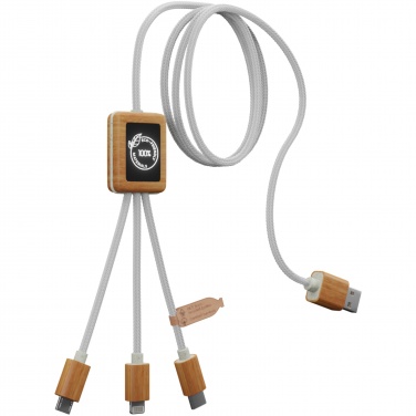 Logotrade promotional gift picture of: SCX.design C39 3-in-1 rPET light-up logo charging cable with squared bamboo casing