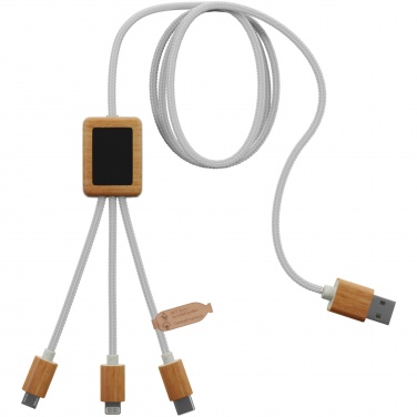 Logo trade promotional gifts picture of: SCX.design C39 3-in-1 rPET light-up logo charging cable with squared bamboo casing