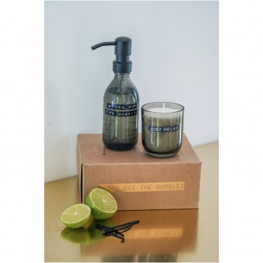 Logotrade business gift image of: Wellmark Discovery 200 ml hand soap dispenser and 150 g scented candle set - dark amber fragrance