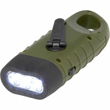 Logotrade promotional merchandise picture of: Helios recycled plastic solar dynamo flashlight with carabiner