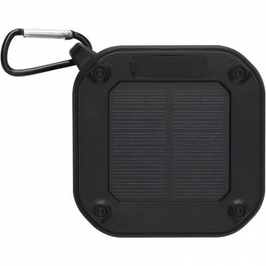 Logotrade corporate gift image of: Solo 3W IPX5 RCS recycled plastic solar Bluetooth® speaker with carabiner 