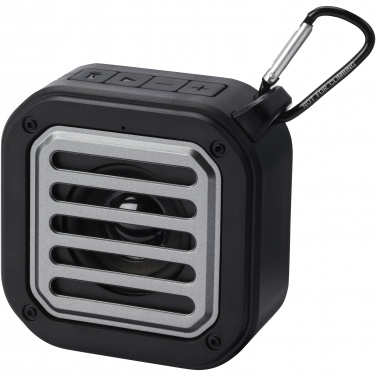 Logo trade promotional products picture of: Solo 3W IPX5 RCS recycled plastic solar Bluetooth® speaker with carabiner 