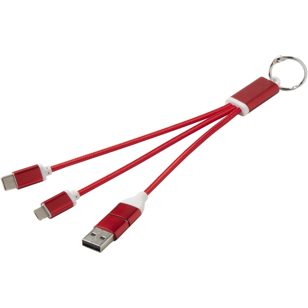 Logo trade corporate gifts picture of: Metal 4-in-1 recycled aluminium charging cable with keychain