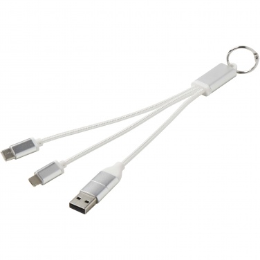 Logo trade promotional items image of: Metal 4-in-1 recycled aluminium charging cable with keychain