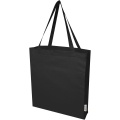 Madras 140 g/m² GRS recycled cotton gusset tote bag, Solid black