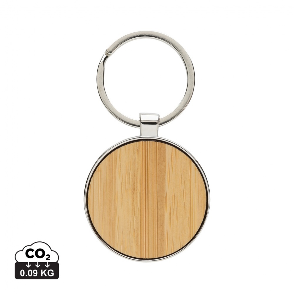 Logotrade promotional gift image of: RCS recycled zinc alloy round keychain with bamboo