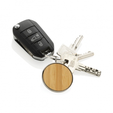 Logo trade promotional gifts picture of: RCS recycled zinc alloy round keychain with bamboo