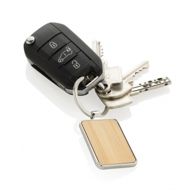 Logo trade advertising products image of: RCS recycled zinc alloy rectangle keychain with bamboo