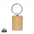 RCS recycled zinc alloy rectangle keychain with bamboo, silver