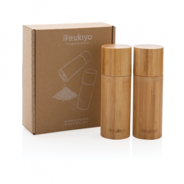 Logo trade business gift photo of: Ukiyo bamboo salt and pepper mill set