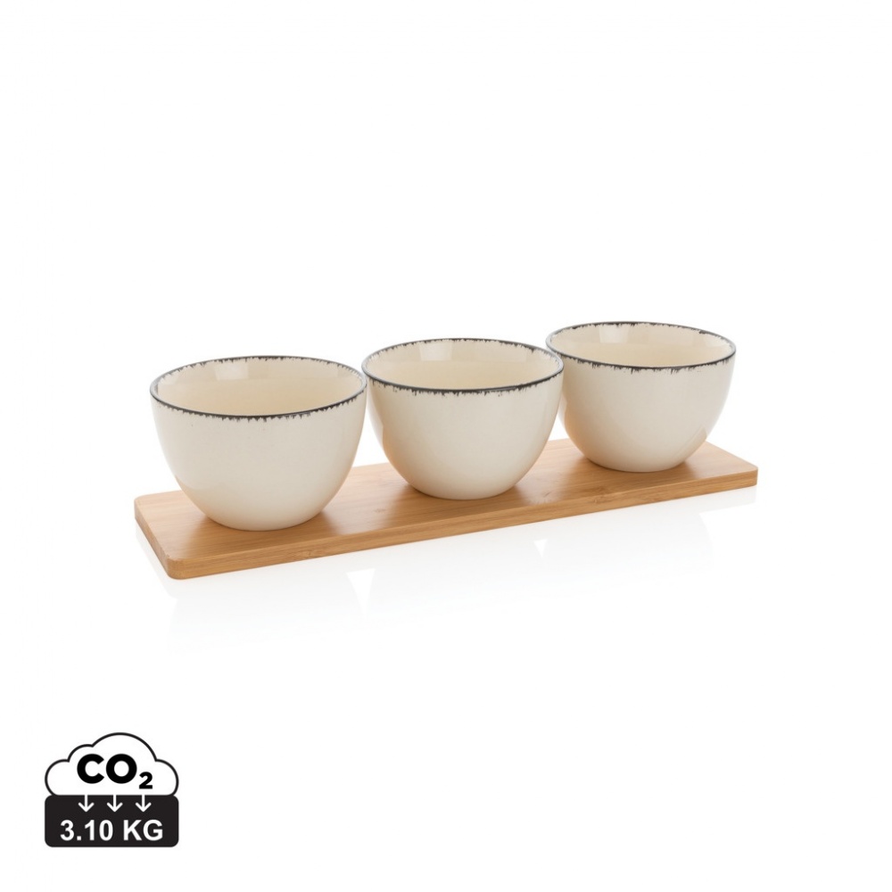 Logo trade promotional giveaways image of: Ukiyo 3pc serving bowl set with bamboo tray