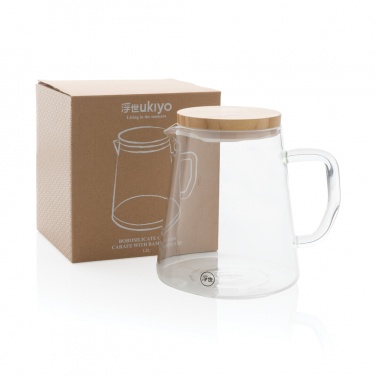 Logo trade business gift photo of: Ukiyo borosilicate glass carafe with bamboo lid 1.2L