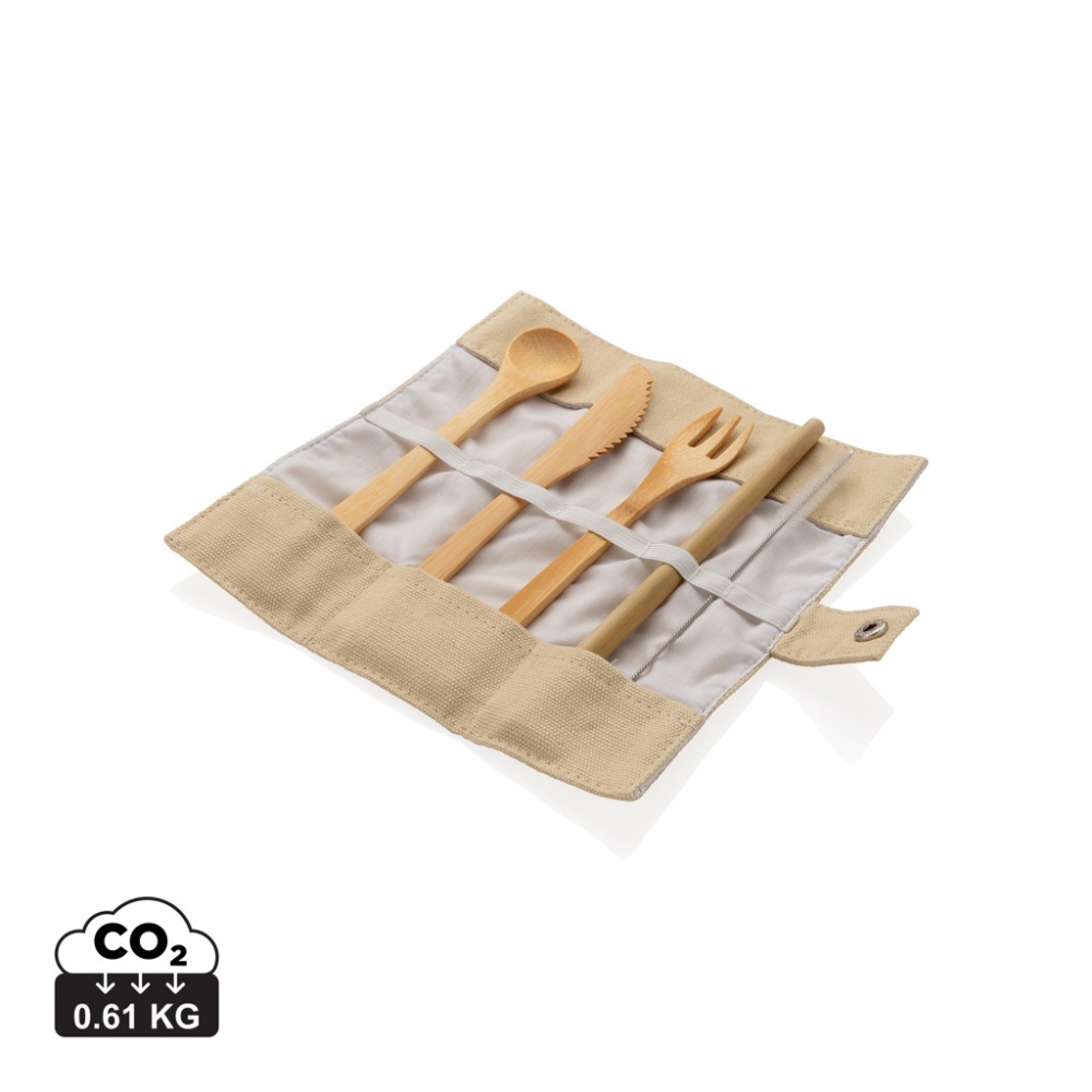 Logo trade promotional giveaways image of: Reusable bamboo travel cutlery set