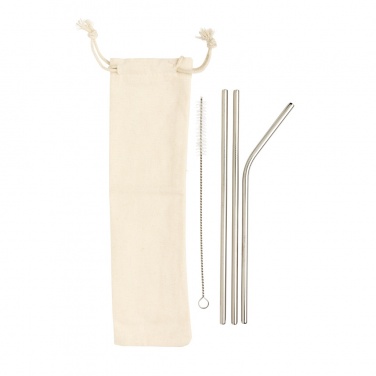 Logo trade promotional items image of: Reusable stainless steel 3 pcs straw set