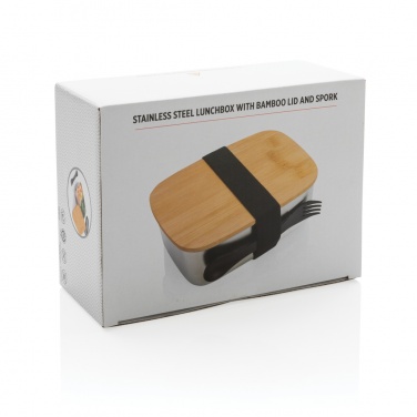 Logo trade promotional items picture of: Stainless steel lunchbox with bamboo lid and spork