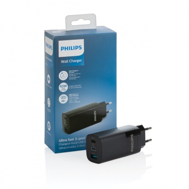 Logo trade promotional merchandise picture of: Philips 65W ultra fast PD 3-port USB wall charger