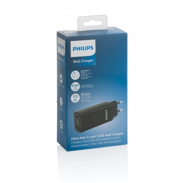 Logo trade corporate gift photo of: Philips 65W ultra fast PD 3-port USB wall charger