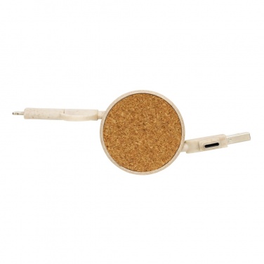 Logo trade advertising products image of: Cork and Wheat 6-in-1 retractable cable