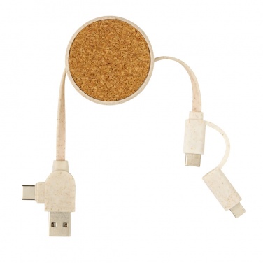 Logotrade promotional item picture of: Cork and Wheat 6-in-1 retractable cable