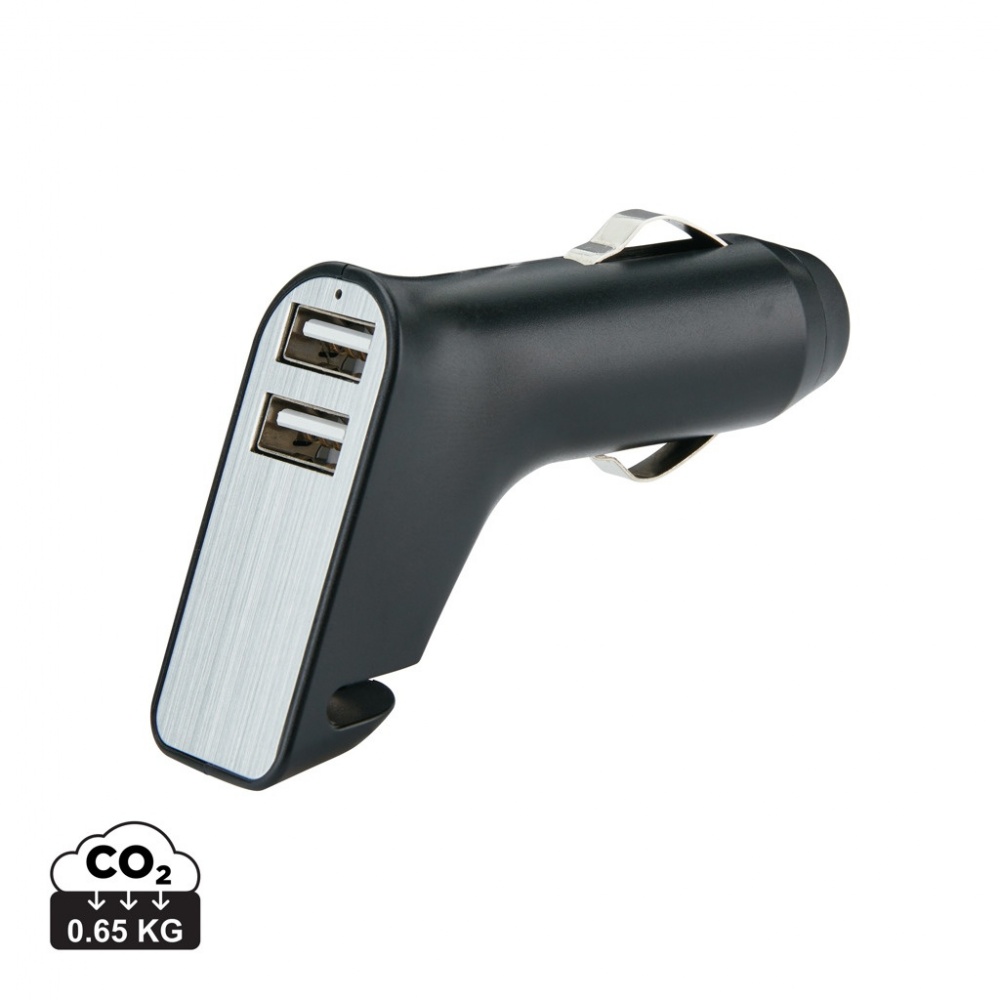 Logo trade advertising products picture of: Dual port car charger with belt cutter and hammer