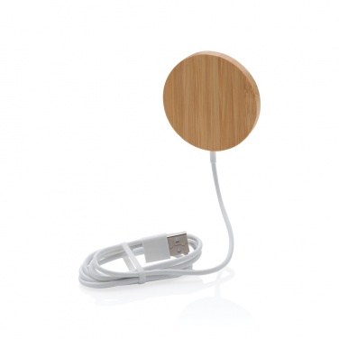 Logo trade promotional gifts picture of: 10W bamboo magnetic wireless charger