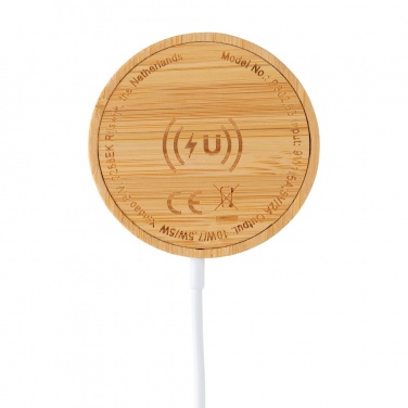 Logo trade promotional merchandise picture of: 10W bamboo magnetic wireless charger