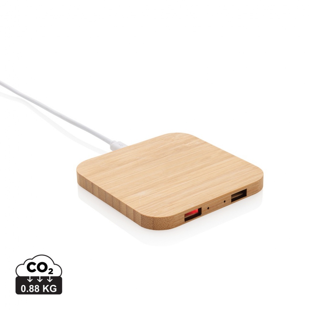 Logo trade promotional items picture of: Bamboo 5W wireless charger with USB