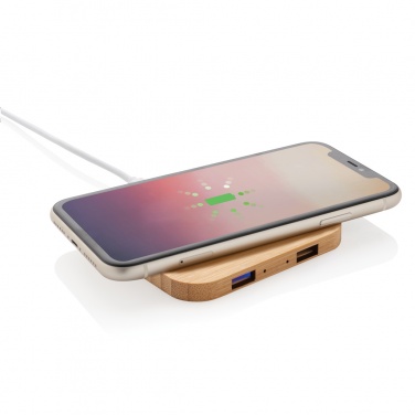 Logotrade promotional product image of: Bamboo 5W wireless charger with USB