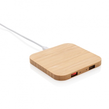 Logo trade business gifts image of: Bamboo 5W wireless charger with USB