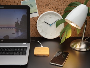 Logo trade advertising products picture of: Bamboo 5W wireless charger with USB