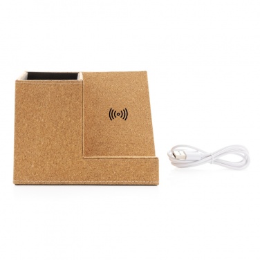 Logo trade business gift photo of: Cork pen holder and 5W wireless charger