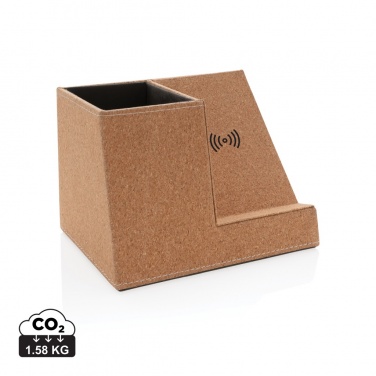 Logo trade promotional gift photo of: Cork pen holder and 5W wireless charger