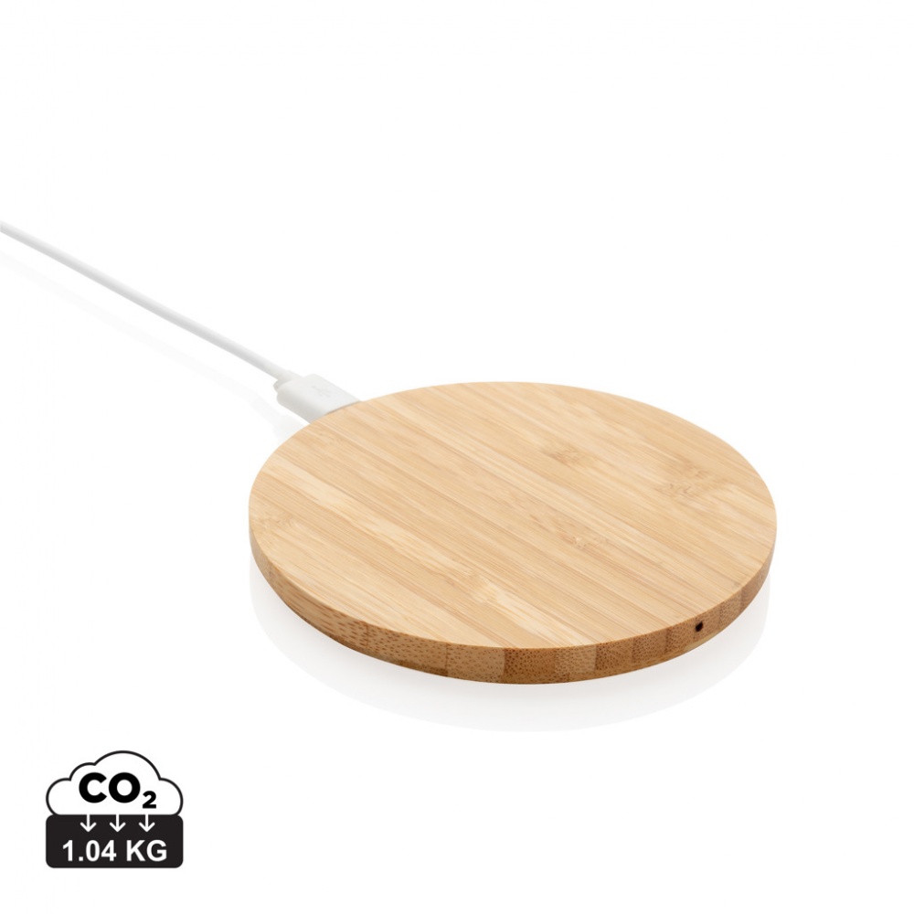 Logo trade promotional giveaway photo of: Bamboo 5W round wireless charger