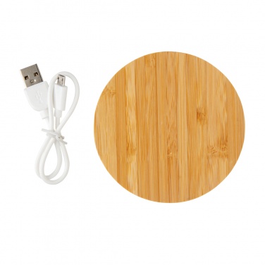 Logo trade promotional item photo of: Bamboo 5W round wireless charger