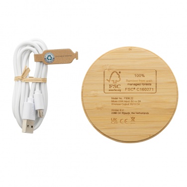 Logo trade corporate gifts image of: Bamboo 5W round wireless charger