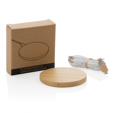 Logo trade promotional merchandise photo of: Bamboo 5W round wireless charger