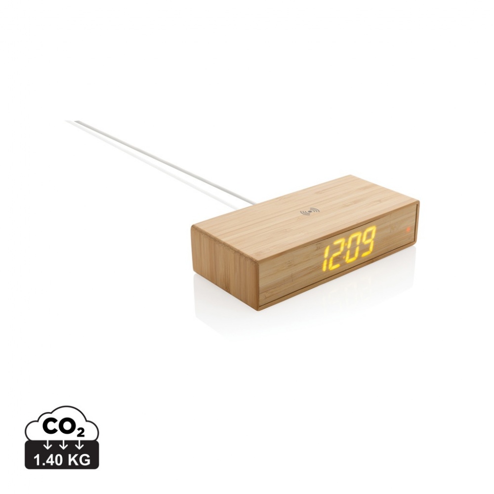 Logotrade corporate gifts photo of: Bamboo alarm clock with 5W wireless charger