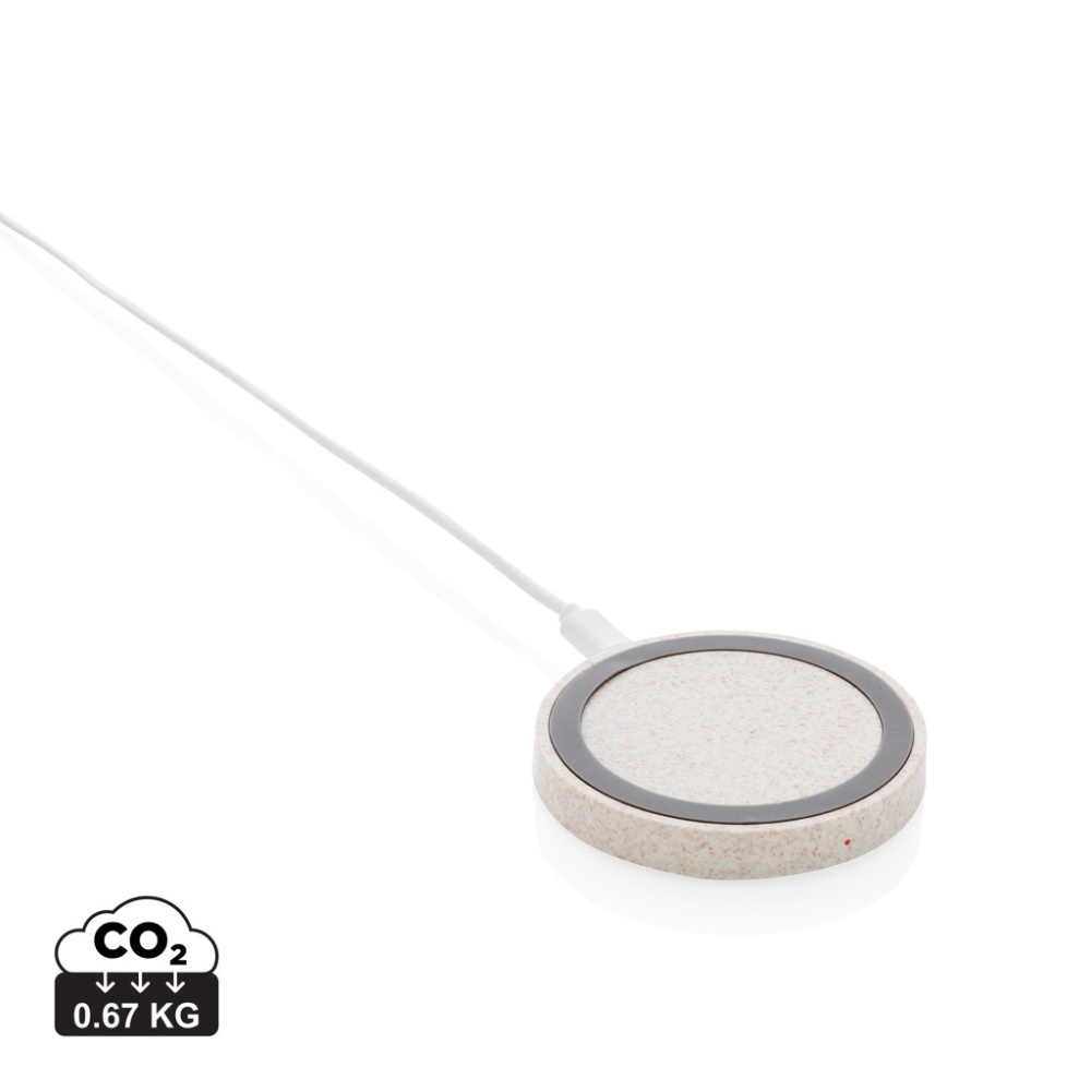 Logo trade business gift photo of: Wheat Straw 5W round wireless charging pad