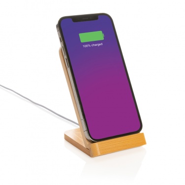 Logotrade promotional item image of: Bamboo 5W wireless charging stand