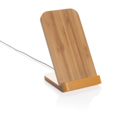 Logo trade promotional merchandise image of: Bamboo 5W wireless charging stand