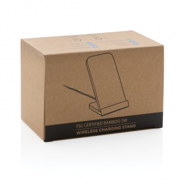 Logo trade corporate gifts picture of: Bamboo 5W wireless charging stand