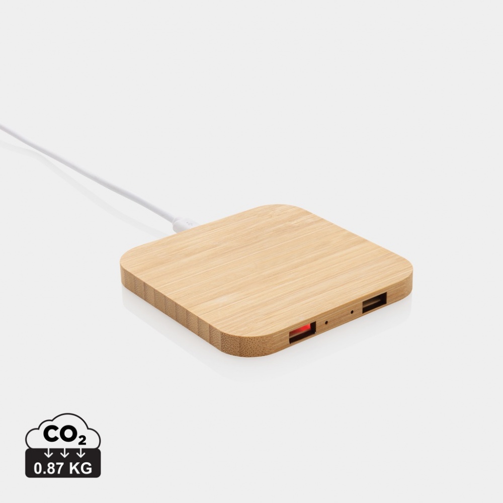 Logotrade promotional item image of: Bamboo 10W wireless charger with USB