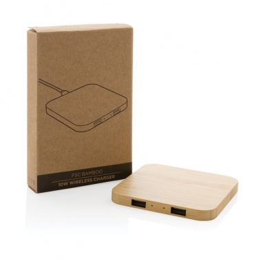 Logotrade corporate gift image of: Bamboo 10W wireless charger with USB