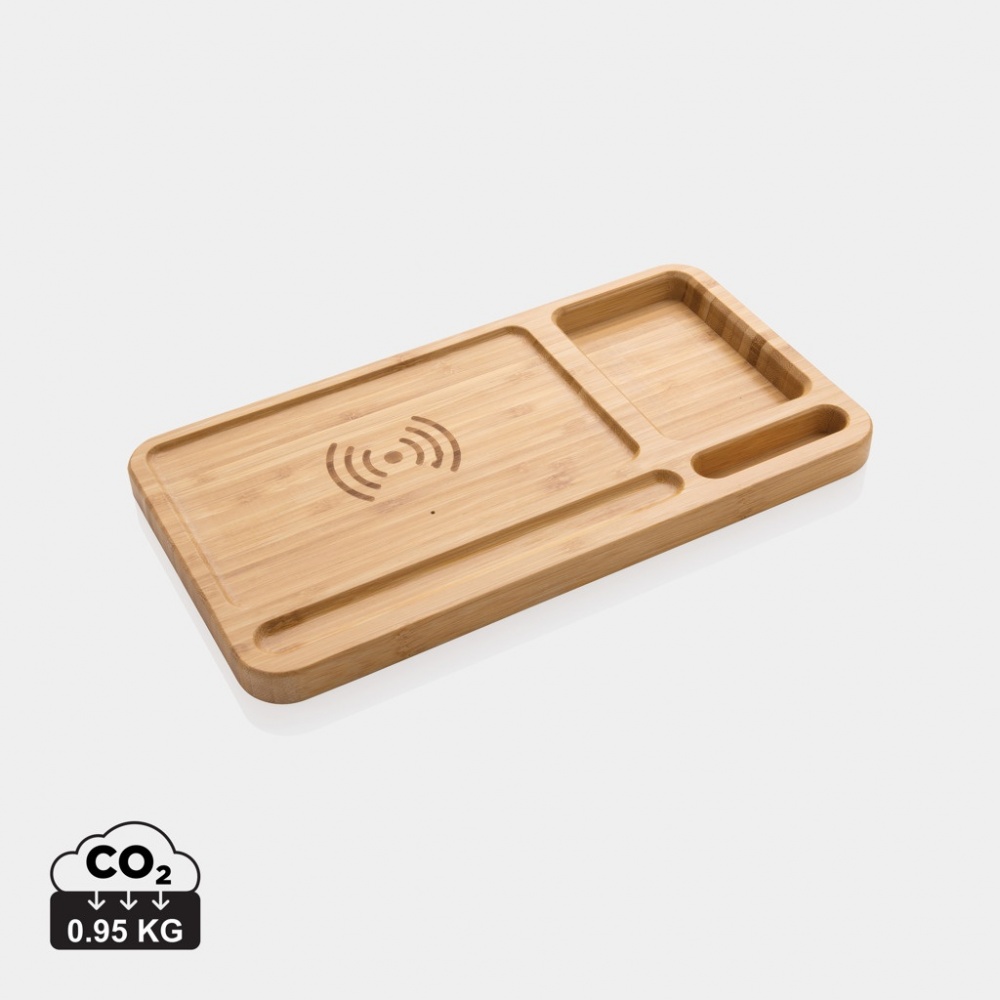 Logo trade advertising products image of: Bamboo desk organiser 10W wireless charger