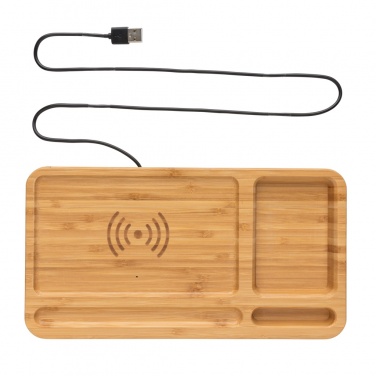 Logo trade promotional items picture of: Bamboo desk organiser 10W wireless charger