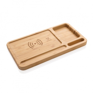 Logotrade promotional merchandise image of: Bamboo desk organiser 10W wireless charger