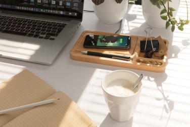 Logo trade promotional product photo of: Bamboo desk organiser 10W wireless charger