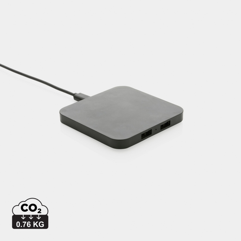 Logo trade advertising products image of: RCS recycled plastic 10W Wireless charger with USB Ports